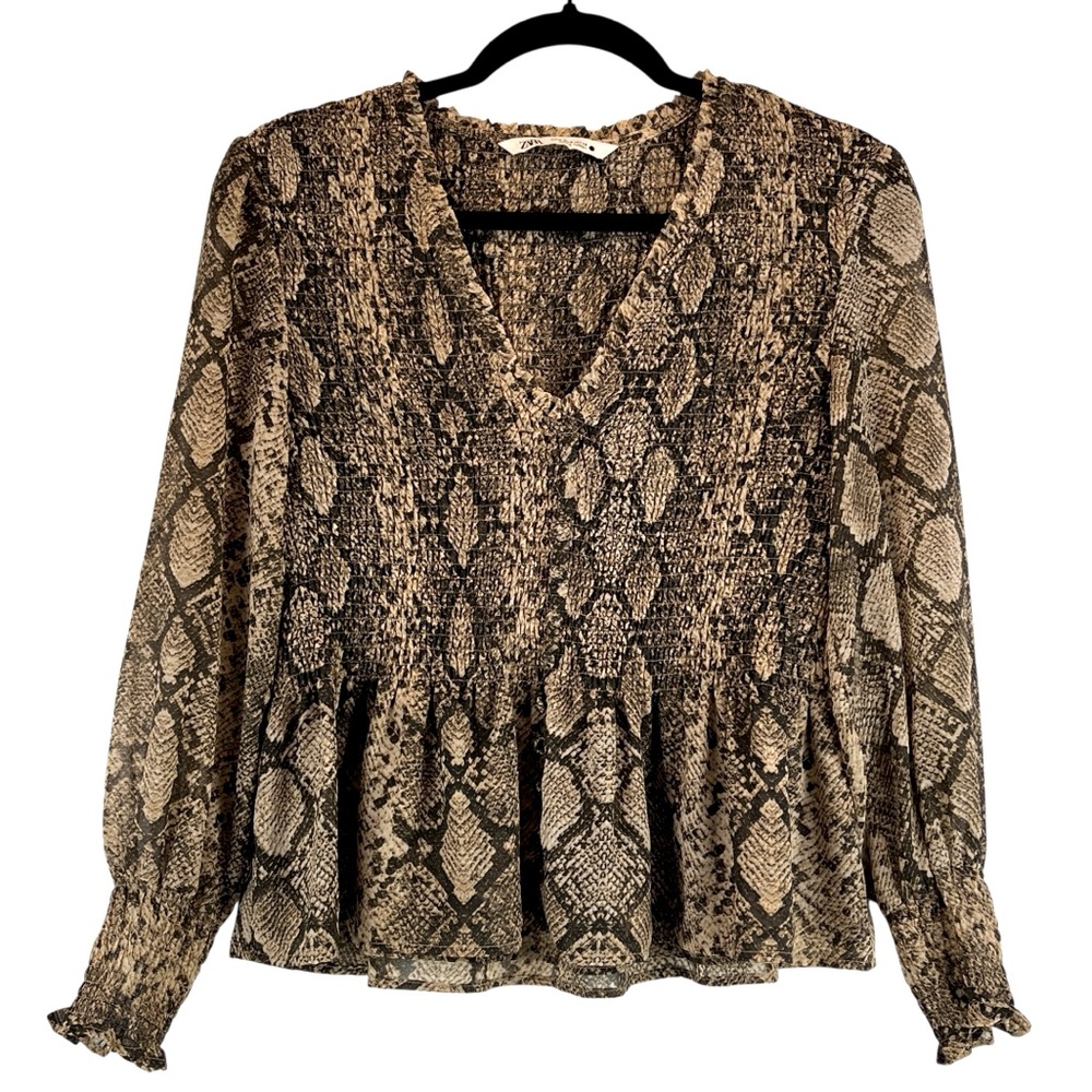 Zara The Veronica Blouse Python Snake Print Puff … - image 2